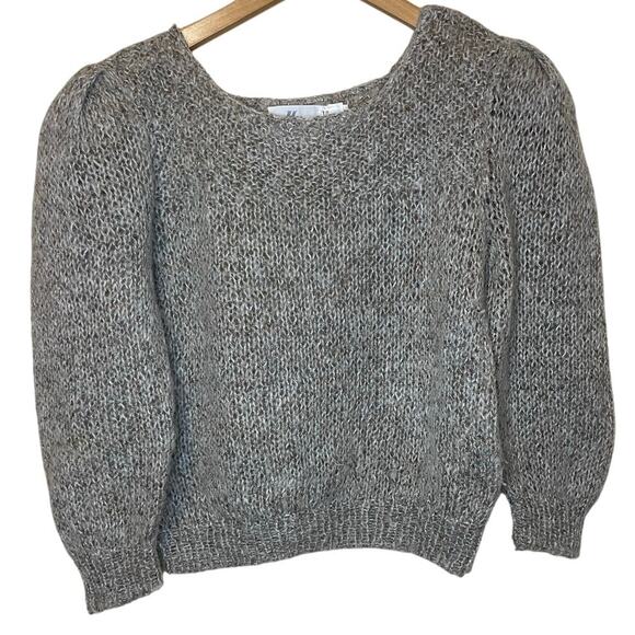 VTG JH Collectibles Hand Knitted Gray Wool Blend Puff 3/4 Sleeve Sweater Medium - Picture 1 of 12
